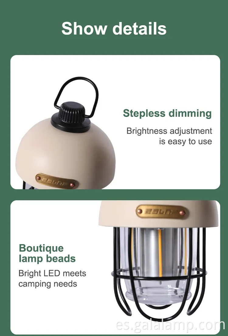 Luz de campamento solar LED retro con batería incorporada en 18650